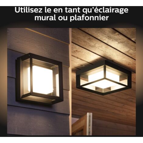 Private Label-Philips Hue – Lot de 2 appliques murales extérieures Econic en aluminium noir – Compatible pont Hue – Contrôle à distance et programmation – Éclairage blanc et couleur