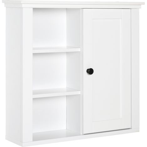 Armoire Murale de Salle de Bain Meuble Suspendu WC Placard 1 Porte 3 niches dim. 53L x 14.5l x 50.5H cm en bois Blanc (1/5)