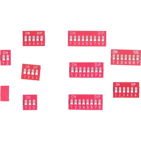 Lot de 45 micro-interrupteurs DIP 1 à 9 positions 2,54mm avec boîte, interrupteurs à glissière pour PCB, platines et projets électroniques (1/5)