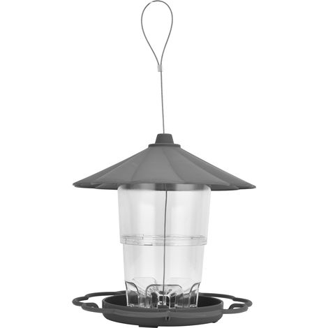 Transparenter, hängender Vogelfutterspender in Pavillonform mit Dach, für Garten und Innenhof. (1/5)