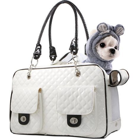 Airline Approved Soft Pet Carrier for Small Dogs and Cats - Foldable - White Shiny Patent Leather