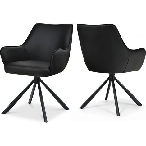 Bon Furni Sillas de Comedor Giratorias 360° con Reposabrazos, Tapizadas en polipiel negro, juego de 2 (1/5)