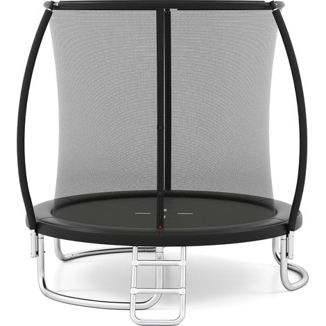 COSTWAY Trampolino Elastico per Bambini e Adulti 244 cm/305 cm/366 cm, Tappeto Elastico da Esterno con Rete di Sicurezza, Scala e Telaio in Acciaio Zincato Antiruggine (Nero,244 cm) (1/5)