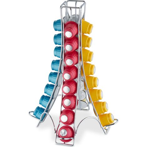 Relaxdays Coffee Pod Holder, Compatible with Nespresso, Stand for 32 Capsules, Metal, HWD: 30 x 21.5 x 21.5 cm, Silver