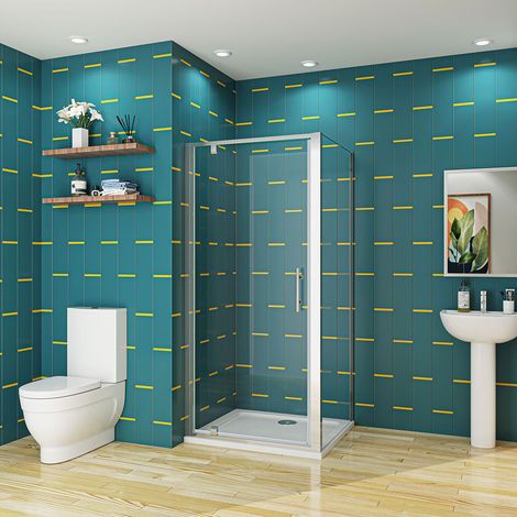 AICA 1000x1850mm Chrome Pivot Shower Door + 900x1850mm Side Panel + 1000x900mm Tray Waste (1/5)