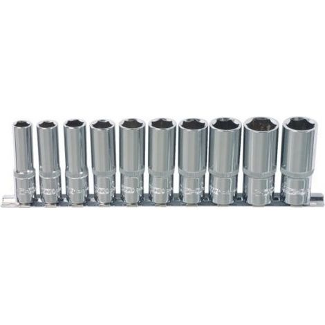 Trade Shop - Kit De 10 Llaves De Vaso Largas Multigrip 1/2" Para Tuercas Y Tornillos Dañados -
