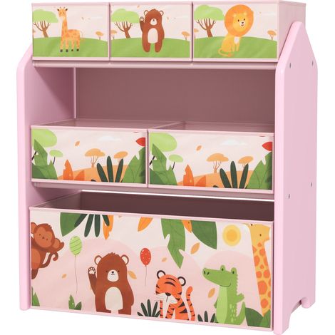 3-Tier Kids Toy Storage Unit 6 Removable Storage Boxes, for Playroom, Bedroom, Children's Room, Nursery, Pink (1/5)