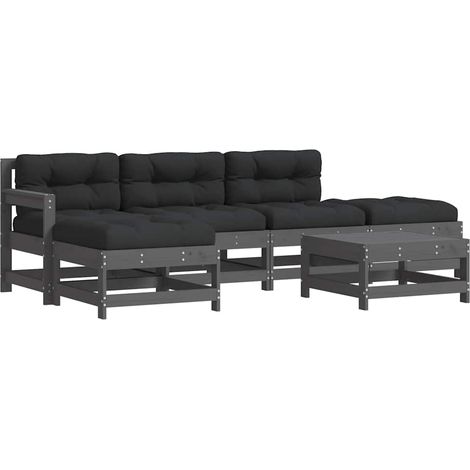 Juego de muebles de jardín 6 pzas y cojines madera maciza gris vidaXL (1/5)