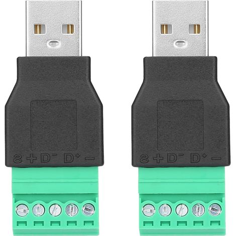 2Pcs USB Male Plug to 5 Pin Screw Terminal Adapter Connetor