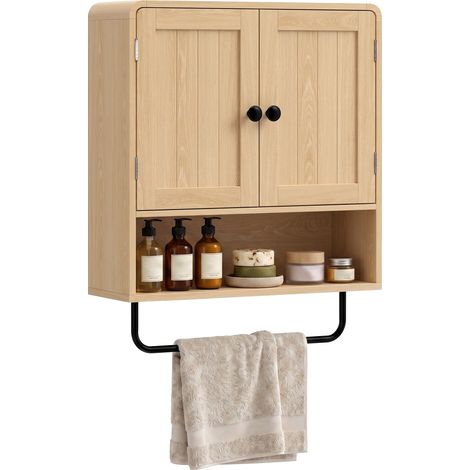 HOMCOM Bathroom Cabinet with 2 Doors and Adjustable Shelf, Oak (1/5)