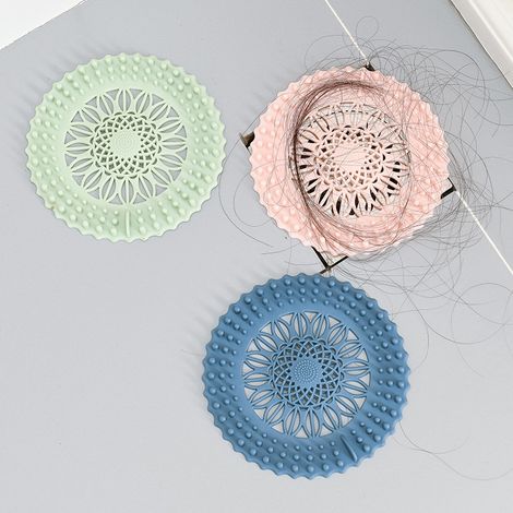 Lot de 3 grilles de vidange en silicone pour lavabo, récupérateur de cheveux (1/5)