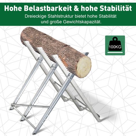 Support à tronçonneuse DURHAND, chevalet pliable pour bûches de chauffage, acier argenté, 83 x 83 x 79 cm (1/4)