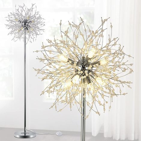 Modern crystal floor lamp, Chrome Firework floor lamp with foot switch, 8 fixture G9, high 172cm, metal glass floor lamps for living room, bedroom (1/5)