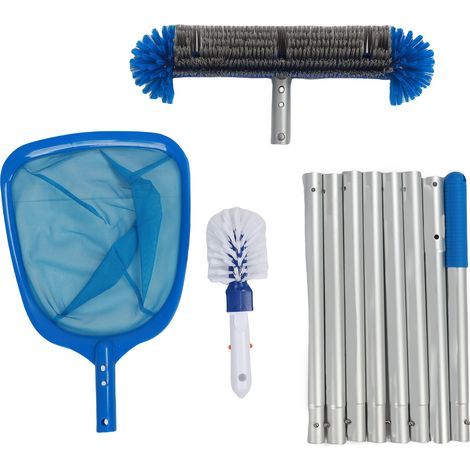 Ensemble Outils Piscine 8 Poteaux – Filet Maille Brosse Kit Nettoyage Natation 360° pour Spas Bains à Remous, Entretien Complet (1/5)