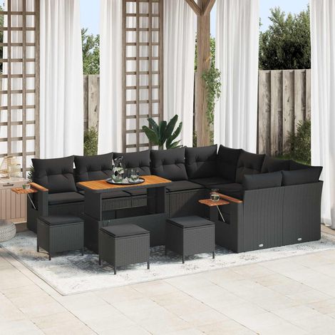 vidaXL Gartensofa-set mit Kissen 14 pcs Schwarz Poly-Rattan (1/5)