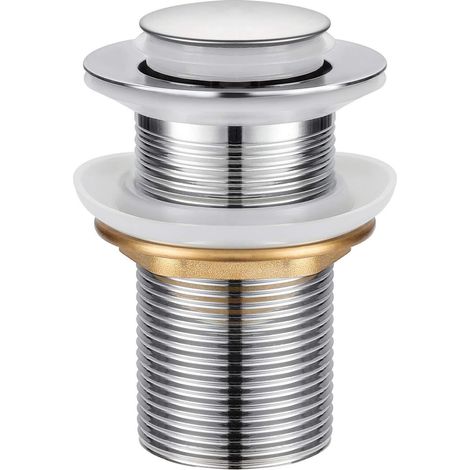 Bonde de Lavabo, Universel Bonde Pop-up sans Trop-plein Bonde de Vidage Automatique avec Bouchon de Vidange sans Tirette à Clapet Push Open en Inox (1/5)