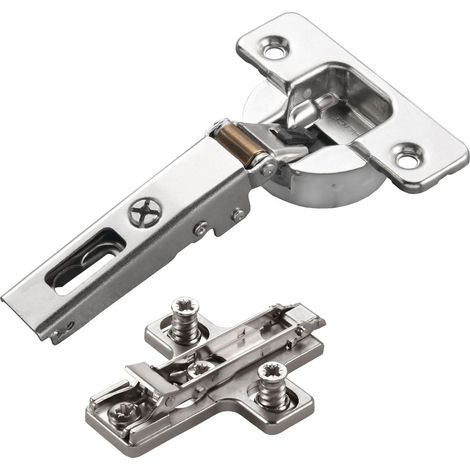 2 x Salice Topfband Serie 700 mit Dämpfer im Topf 110° Bohrbild T45 Eckanschlag inkl. Kreuz-Montageplatte Höhe 3 mm mit vormontierten Euroschrauben, Exzenterverstellung Schrankscharnier von SOTECH (1/5)