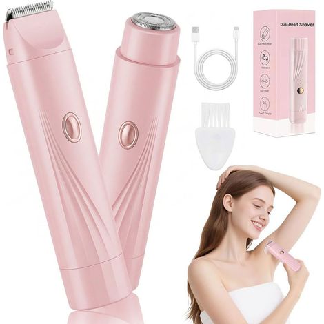 Rasoir Electrique Femme, 2 en 1 Tondeuse Femme Intime, Rechargeable Rasoir Électrique Avec Étanche, Humide/Sec Epilateur Tondeuse pour Bikini Visage Maillot Aisselles Jambes Rose (1/5)