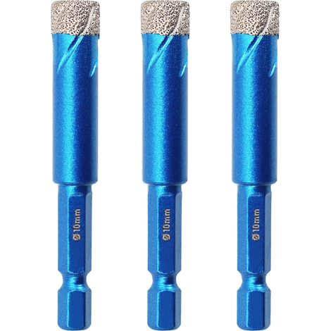 3 Stück Diamantbohrer Fliesenbohrer Set 10mm, Sechskant-Schaft fliesenbohrer set- Lochsäge für Keramik, Granit, Glas, Porzellan, Fliesen, Feinsteinzeug, Mauerwerk, Marmor (1/4)