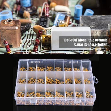 Kit assorti de 1200 condensateurs céramiques monolithiques 50 V, 24 valeurs, 10 pF à 10 µF