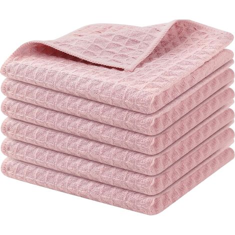 Waffle Weave Kitchen Towels Set of 6, Ultra Soft Absorbent Quick Dry Tea Towels, 30 x 30 cm (Pink) (1/5)