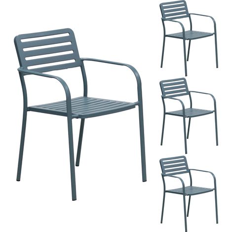 Lot de 4 fauteuils de jardin empilables en métal bleu gris - BACA