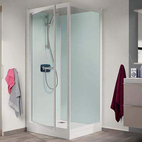 Cabine de douche d'angle KINEDO GLASS 120x80 hauteur du receveur de douche 9 cm 1 porte pivotante mitigeur thermostatique fabriqué en France (1/3)