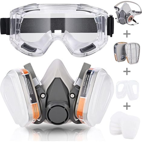 Mascarilla Respiratoria Reutilizable - Filtro A1P2 Certificado CE - Gafas Integradas Antivaho y Antigolpes - Para Pintura Lijado Soldadura Bricolaje - 1 Unidad (1/5)