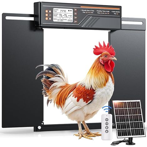 Solar Automatic Chicken Coop Door, Double Side Sliding Door, Automatic Solar Chicken Coop Door with Timer, Light Function, Remote Control, Anti-Pinch Function (1/5)