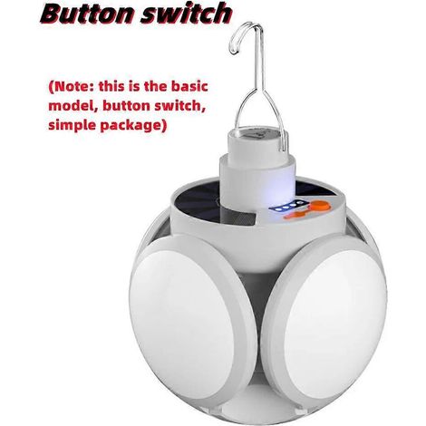 Lampe torche LED solaire rechargeable USB/DC pour tente de randonnée, lampe de football portable, lampe de poche, accessoire de camping avec interrupteur à bouton. (1/5)