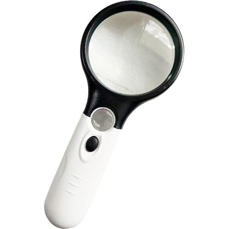3-fache Leselupe mit 2 LEDs, Licht und Griff – Weiß