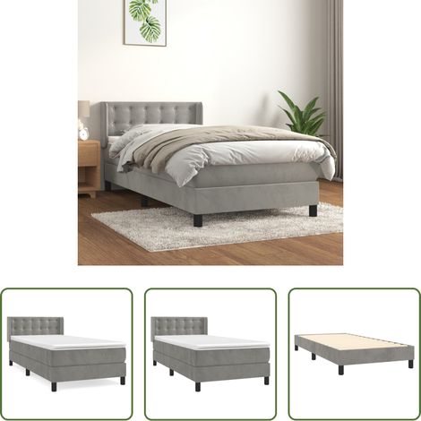 Samtbett - Boxspringbett mit Matratze Hellgrau 90x190 cm Samt (1/5)