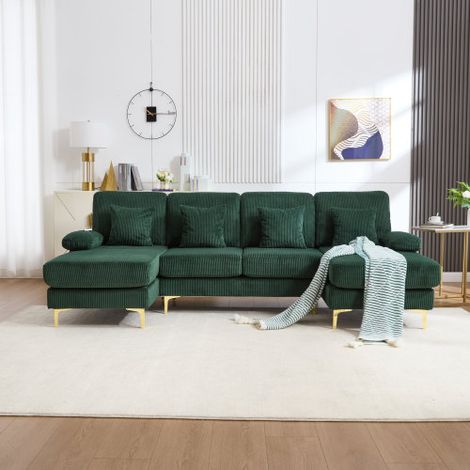 Canapé moderne en forme de U — Avec éclairage d'ambiance LED et ports USB-C, structure en bois massif, inclut 4 coussins moelleux et des dossiers ergonomiques haut de gamme pour un confort optimal — V (1/4)