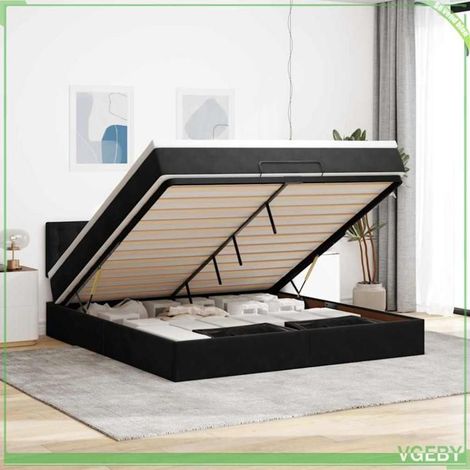 Cadre de lit ottoman - 3312778 - 160x200 cm - Velours noir - Rangement hydraulique (1/5)