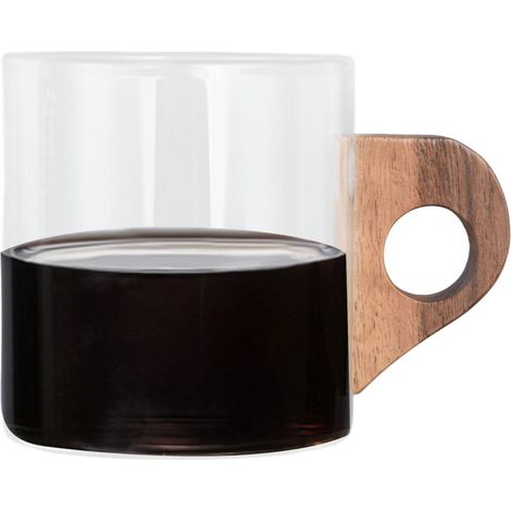 Glas-Reisebecher mit Holzgriff und matter Oberfläche, 280 ml. Auch für Küche und Esszimmer geeignet. (1/5)