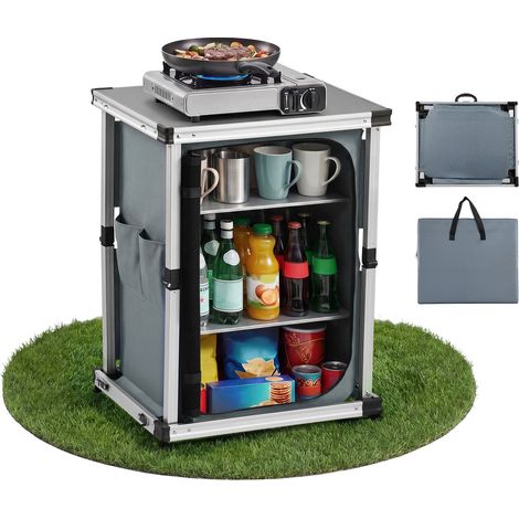 Cuisine de Camping Pliable Armoire de Camping en Alu 3 Compartiments, Pour Barbecue, Meuble de Rangement Pliant et Portable, Table de Pique Nique à Grand Plan de Travail, avec Sac de Transport (1/5)