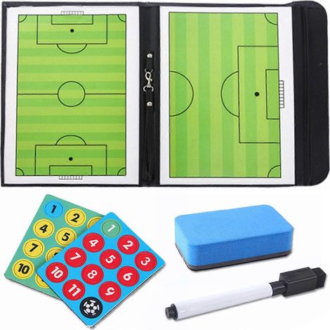Tableau de stratégie de football magnétique effaçable à sec pour entraîneur, pliable et double face, avec bloc-notes à pince. (1/5)