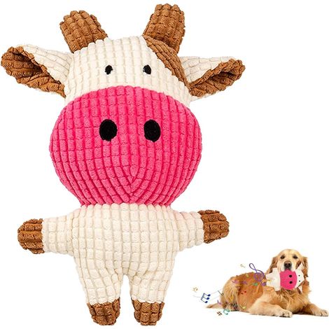 Jouet pour Chien,Jouet à Mâcher Couineur pour Chiot Entraînement des Dents,Peluche Interactif Indestructible avec du Papier Froissé,Peluche Chiot pour Petit et Moyen Chien (Vache, Beige) (1/4)