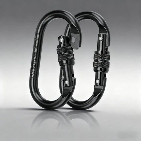 Kletterkarabiner, Schlüsselring aus legiertem Stahl (2 Stück), 25 kN (2500 kg) federbelasteter taktischer Karabiner, schwarz, für Bergsteigen, Schwingen und Klettern. (1/4)