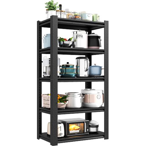 Scaffalatura robusta da 183 cm con 5 ripiani – Scaffale in metallo, capacità di carico 650 kg, regolabile, per uso industriale e in garage, robusta scaffalatura, nera, 183 cm H x 90 cm L x 40 cm P. Co (1/5)