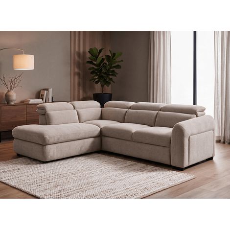 Canapé d'angle convertible avec coffre en velours texturé taupe (1/5)