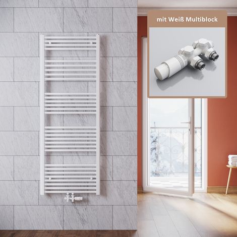 SONNI Sèche-serviettes Salle de bain 1600x600mm Radiateur de salle de bain Blanc Radiateur tête thermostatique,avec vanne (1/5)