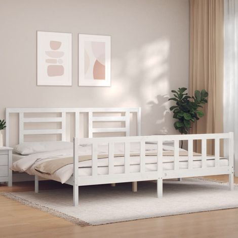 vidaXL Bed Frame without Mattress White Super King Size Solid Wood Pine (1/5)