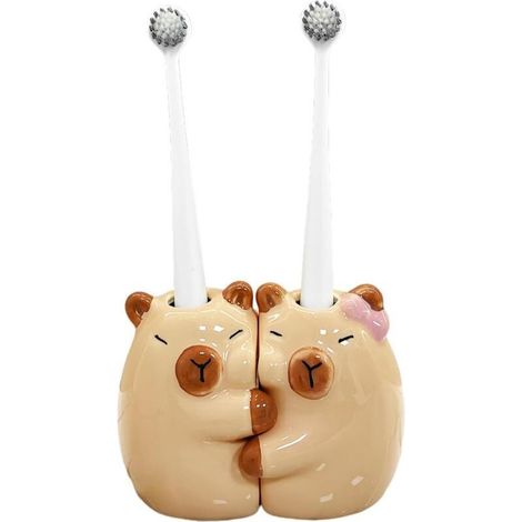Lot de 2 porte-gobelets céramique forme capybara, mignons, doubles fonctions brosse à dents / porte-stylo (1/5)