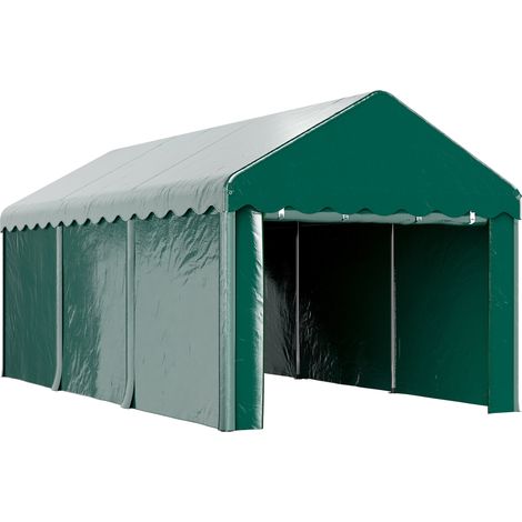 Abri de voiture 594 x 300 x 280 cm toile 200g anti-uv résistante structure renforcée industriel en polyéthylène vert (1/5)