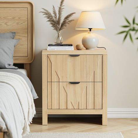 Comodino con 1 cassetto, piano contenitore, finitura rovere, MDF e pannello truciolare (1/5)