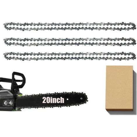 Guide et chaîne pour tronçonneuse Lot de 3 chaînes de tronçonneuse, convient pour barre de 50 cm, 76 maillons d'entraînement, calibre 0,1 cm, chaîne de rechange (1/4)