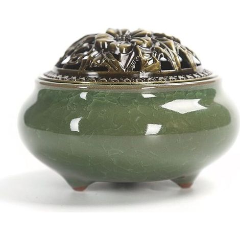 Brûleur D'encens en Céramique, Style Classique Brûleur D'encens avec Porte-encens en Laiton Calebasses et Couvercle en Métal, Accessoire Décoratif pour la Maison(B) (1/5)