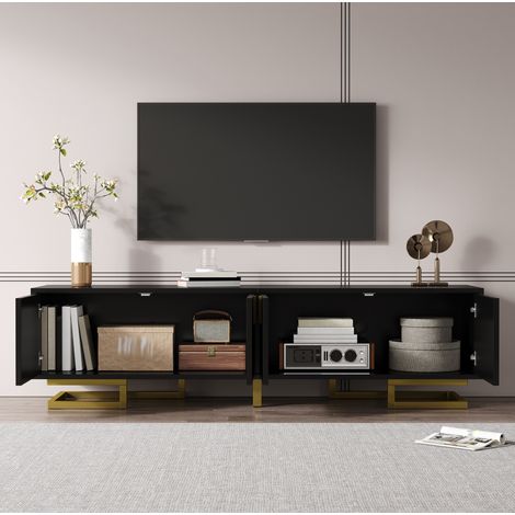 TV-Möbel 160 cm Schwarz – mit Stauraum und goldfarbenen Details (1/5)