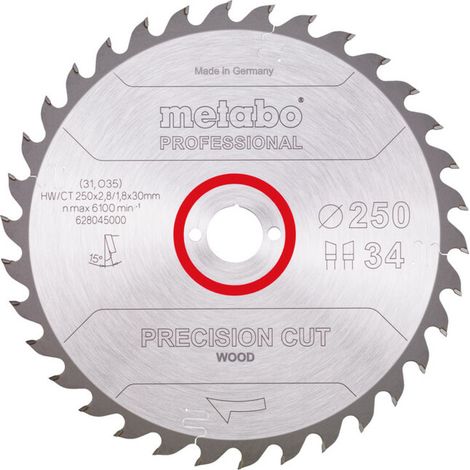 Lame de scie circulaire HW/CT 250 x 30 x 2,8/1,8, nombre de dents 34, affûtage en biseau alterné, angle d'attaque 15° metabo (1/3)
